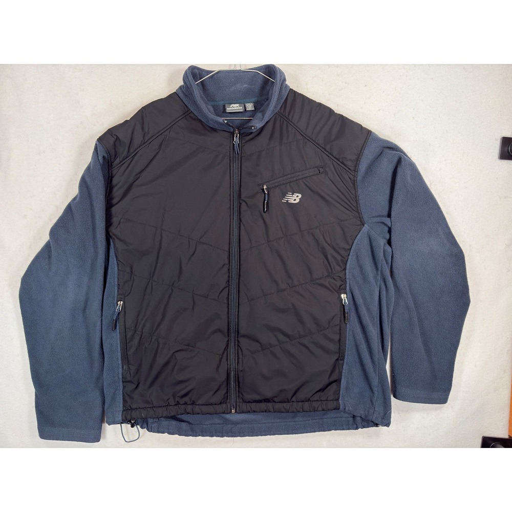 New Balance Mens 2X Fleece Puffer Hybrid Jacket Black Blue Full Zip Mock Neck